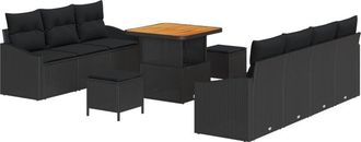 vidaXL Garden Sofa Set with Cushion 10 pcs Black Poly rattan Vidaxl