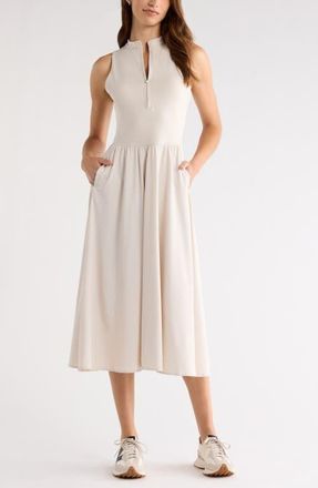 Zella Atlas Zip Front Sleeveless Midi Dress in Moonbeam at Nordstrom, Size Xx-Large