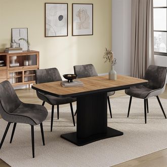 Vicco Mesa De Comedor Fenaro, Goldkraft Roble/negro, 120 X 80 Cm Extensible, Vicco