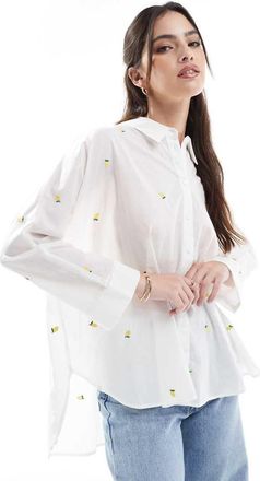 Only boxy shirt with lemon embroidery in white