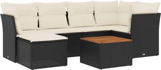 vidaXL Set De Comedor De Jard&iacute;n 7 Pzas Y Cojines Rat&aacute;n Sint&eacute;tico Negro Vidaxl