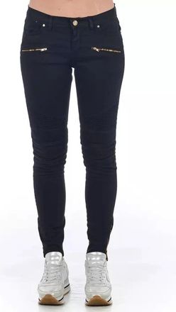 Frankie Morello Elegante Biker Stretch Denim Jeans - Dames - Skinny Jeans - Zwart - S - Denim - Jeans