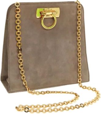 Ferragamo Pre-owned Cross Body Bags, female, Gray, Size: ONE SIZE Pre-owned Suede Shoulder Bag