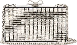 Self Portrait Rectangular Silver Beaded Clutch with Bow Clasp