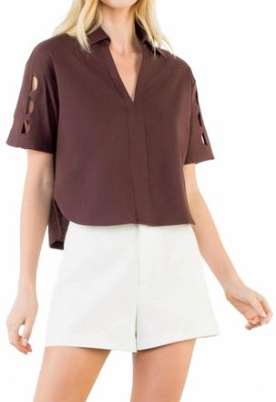 THML Clothing Womens Short Sleeve Cutout Top In Brown