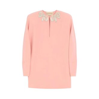 Valentino Bow-detailed Silk Dress - female - Valentino - Short Dresses - Pink - XS - Dresses