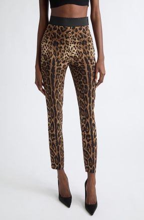 Dolce & Gabbana Leopard Print Stretch Cady Leggings in Leo New at Nordstrom, Size 48