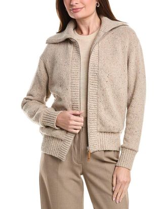 Lafayette 148 New York Rib Split Collar Zip Front Cashmere & Wool-Blend
