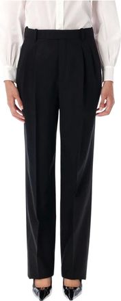 Saint Laurent Broeken, Dames, Zwart, M, Wol, Broek met plooien