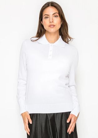 YAL New York Classic White Long Sleeve Polo Knit