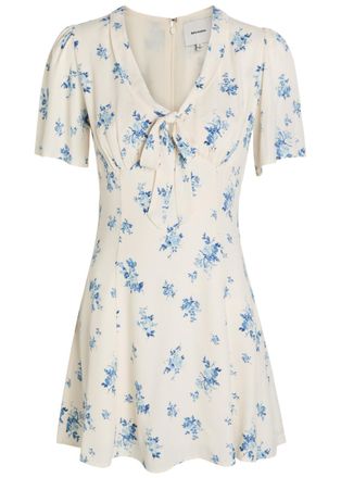 Reformation Tyra Floral-print Crepe Mini Dress - White - 12 (UK16 / XL)