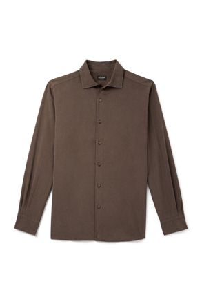 Ermenegildo Zegna Spread-Collar Mulberry Silk Shirt
