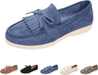 Generic Womens Moccasins, Laceless, Walking Shoes, Ballerinas with Bow, Soft Sole, Suede Shoes, Low Shoes, Round Toe, Flat Sole, Boat Shoes, Lightweight Loafe