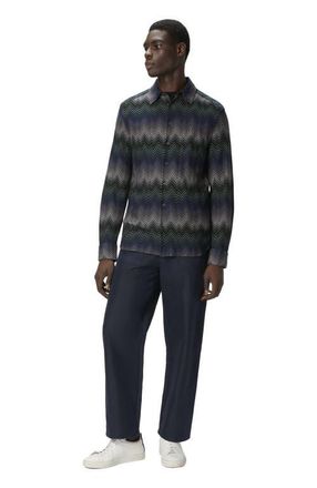 Missoni Long Sleeve Shirt With Irregular Zigzag in Blue & Green at Nordstrom, Size 52 It