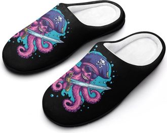 Generic Octopus Pirates Funny Mens Slippers Cotton Warm House Shoes Memory Foam Sandals Print Size 7-14