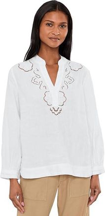 Tommy Bahama Floral Eyelet Coastalina 3/4 Sleeve Top Womens Clothing White : LG (US 12-14), Linen