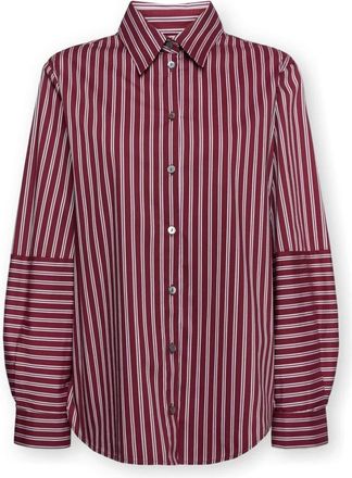 Elena Miro Gestreepte katoenmix blouse - Dames - Overhemden - Rood - 7XL - Katoen - Overhemden