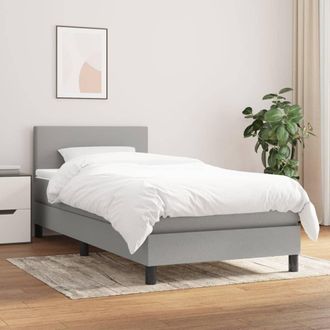 vidaXL Vidaxl - Cama Box Spring Con Colch&oacute;n Tela Gris Claro 100x200 Cm