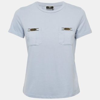 Elisabetta Franchi Lavender Logo Plaque Jersey T-Shirt