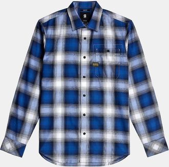 G-Star Mens Logo Badge Collared Neck Long Sleeve Shirt - Blue - Size: Regular/40