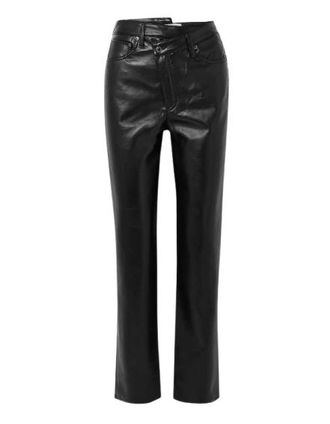 A Gold E Black Criss Cross Recycled Leather-Blend Straight Leg Trousers Size XS