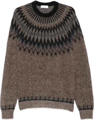 Roberto Collina Jacquard Motief Ronde Hals Trui - Heren - Ronde hals truien - Bruin - L - Wol - Truien & Vesten