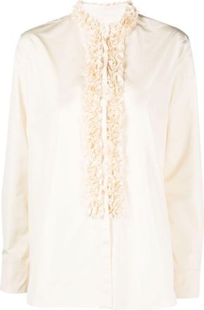 Jil Sander ruffle-trim blouse - women - Polyester - 42 - Neutrals
