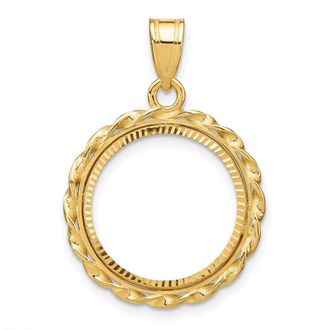 Diamond2Deal 14k Yellow Gold Diamond-cut Wide Twisted Wire 16.5mm Coin Bezel Pendant