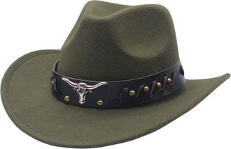 Generic Cowboy Hat Men Women Felt Trilby Fedora Hat Wide Brim Western Cowboy Hats Vintage Derby Party Cap Shapeable Outback Bush Cap with Buckle Band Adjustab