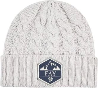 Fay Gebreide muts met bergpatch - Heren - Accessoires - Grijs - Maat: ONE Size