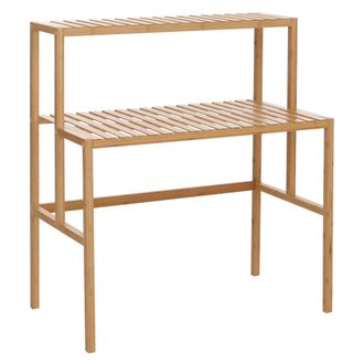 Hhg [nunca Usado] Estanter&iacute;a Para Plantas De Bamb&uacute; Hhg-380, Escalera Para Flores, Soporte Para Plantas, 2 Estantes, 100 X 90 X 50 Cm, Color Natural
