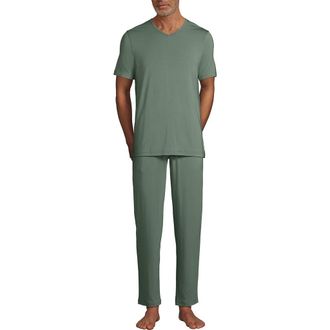 Lands End Short Sleeve Cooling Knit V-Neck Pajama Set in Lily Pad Green at Nordstrom, Size Large