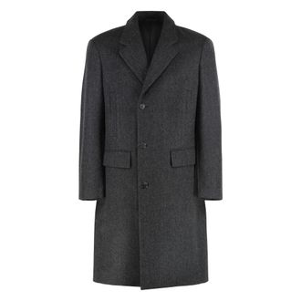 Prada Enkelrijige wollen jas - Heren - Mantel - Grijs - L - Wol - Jassen