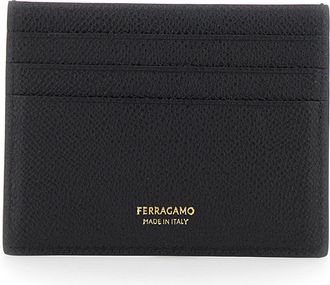 Ferragamo Mens Card Holder Micro Gancini Black Leather Calf Accessory