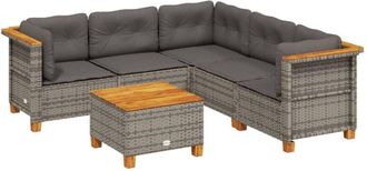 vidaXL Vidaxl - Set De Muebles De Jard&iacute;n 6 Pzas Y Cojines Rat&aacute;n Sint&eacute;tico Gris