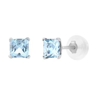 MAX + STONE 14k Yellow or White Gold 4mm Square Princess Cut Gemstone Stud Earrings