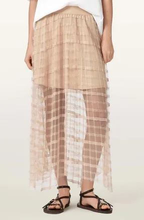 AllSaints Celia Tiered Midi Skirt in Blush Pink at Nordstrom, Size 4