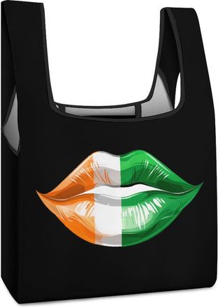 Generic St. Patricks Day Irish Flag Lips Shopping Bag Reusable Grocery Tote Bag Foldable Handbag for Travel Picnic