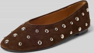 Inuovo Ballerinas aus Leder mit Nieten in Dunkelbraun, Gr&ouml;&szlig;e 36