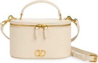 Valentino Garavani VLOGO Signature Leather Vanity Case in Light Ivory at Nordstrom
