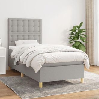 vidaXL Cama Box Spring Con Colch&oacute;n Tela Gris Claro 100x200 Cm Vidaxl
