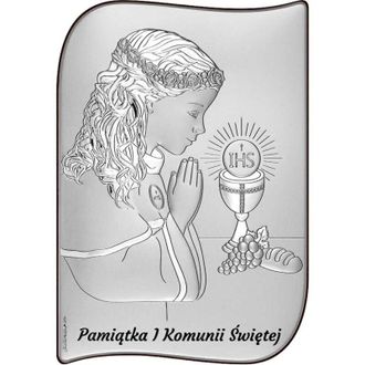 OEM Cuadro En Plata Con Ni&ntilde;a Como Recuerdo De Primera Comuni&oacute;n + Grabado 6793-a 6,5 X 9 Cm