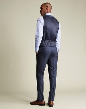 CHARLES TYRWHITT Ultimate Performance Sharkskin Waistcoat - Steel Blue Size w38 by Charles Tyrwhitt