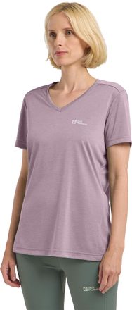 Jack Wolfskin T-Shirt JACK WOLFSKIN 0, Damen, Gr. XL, lila (wild blossom), Obermaterial: 100% Polyester, normal, V-Ausschnitt, Shirts T-Shirt
