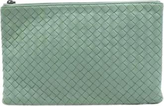 Bottega Veneta Pre-owned Clutches, female, Green, Size: ONE SIZE Pre-owned Woven Nappa Leather Clutch