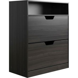 Relaxdays Relaxdays shoe cabinet with storage, HWD 102x80x24 cm, for 12 pairs, 2 tilt doors, narrow, wood effect, grey