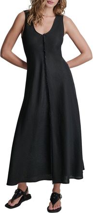 DKNY V-Neck Fray Seam Linen Dress