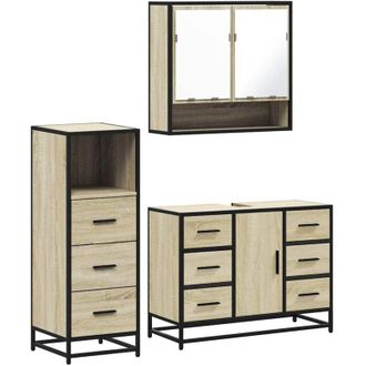 vidaXL Vidaxl - Set De Muebles De Ba&ntilde;o 3 Pzas Madera Contrachapada Roble Sonoma