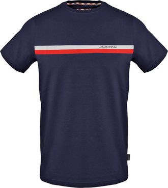 Aquascutum Heren borst streep T-shirt (Marine)