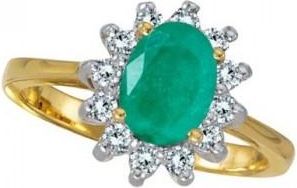 Allurez Lady Diana Oval Emerald & Diamond Ring 14k Yellow Gold (1.50 ctw)